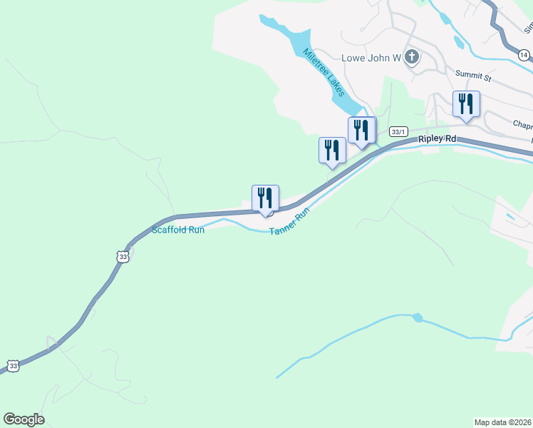map of restaurants, bars, coffee shops, grocery stores, and more near 91404 Ripley Road in Spencer