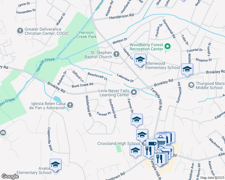 map of restaurants, bars, coffee shops, grocery stores, and more near 4208 Brinkley Road in Temple Hills