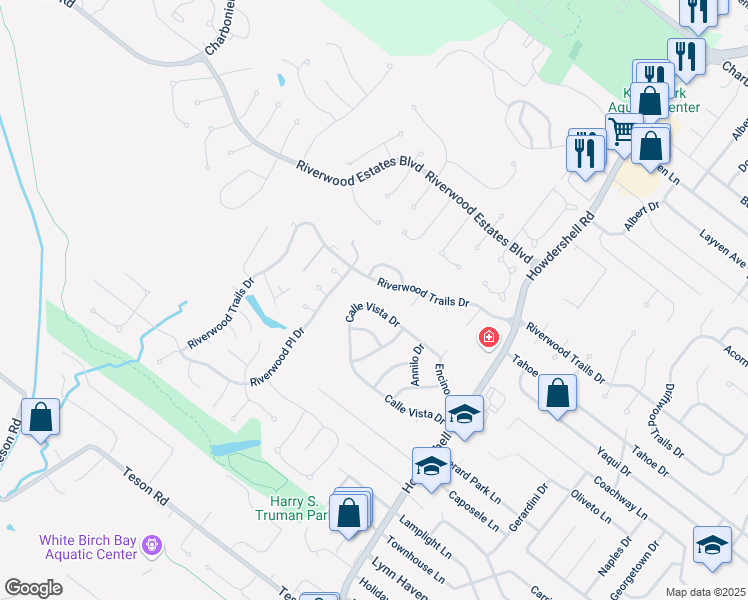 map of restaurants, bars, coffee shops, grocery stores, and more near 2379 La Cuesta Drive in Florissant