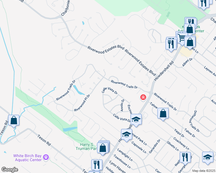 map of restaurants, bars, coffee shops, grocery stores, and more near 2379 La Cuesta Drive in Florissant