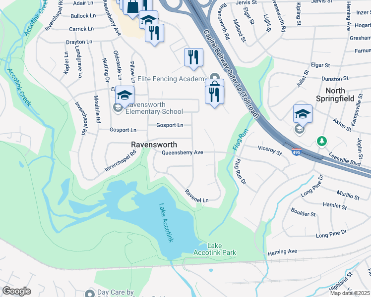 map of restaurants, bars, coffee shops, grocery stores, and more near 5527 Queensberry Avenue in Springfield