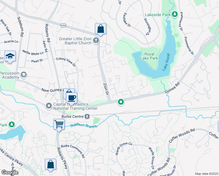 map of restaurants, bars, coffee shops, grocery stores, and more near 5516 Akridge Court in Fairfax