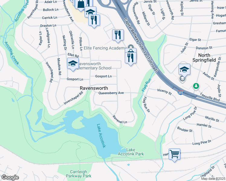 map of restaurants, bars, coffee shops, grocery stores, and more near 5527 Queensberry Avenue in Springfield