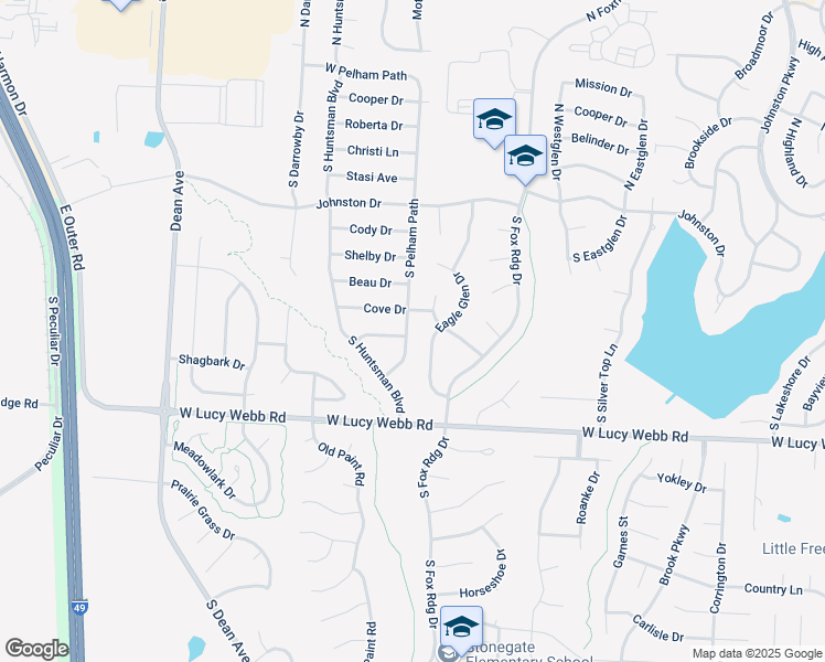 map of restaurants, bars, coffee shops, grocery stores, and more near 415 South Pelham Path in Raymore