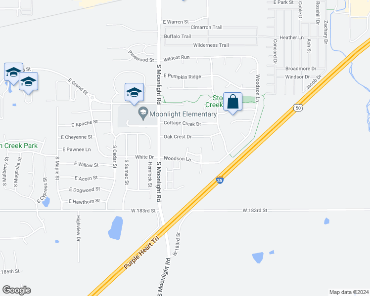 map of restaurants, bars, coffee shops, grocery stores, and more near 888 South Woodson Court in Gardner