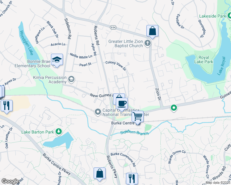 map of restaurants, bars, coffee shops, grocery stores, and more near 5505 Talon Court in Fairfax