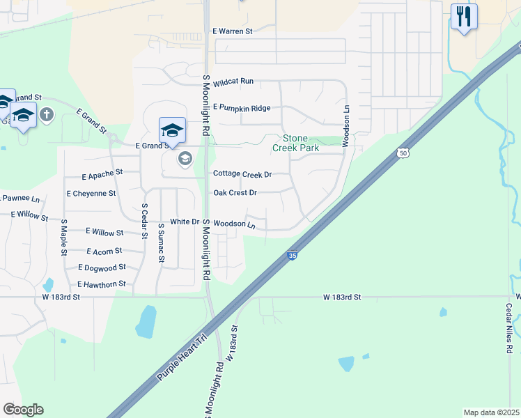 map of restaurants, bars, coffee shops, grocery stores, and more near 816 South Woodson Court in Gardner