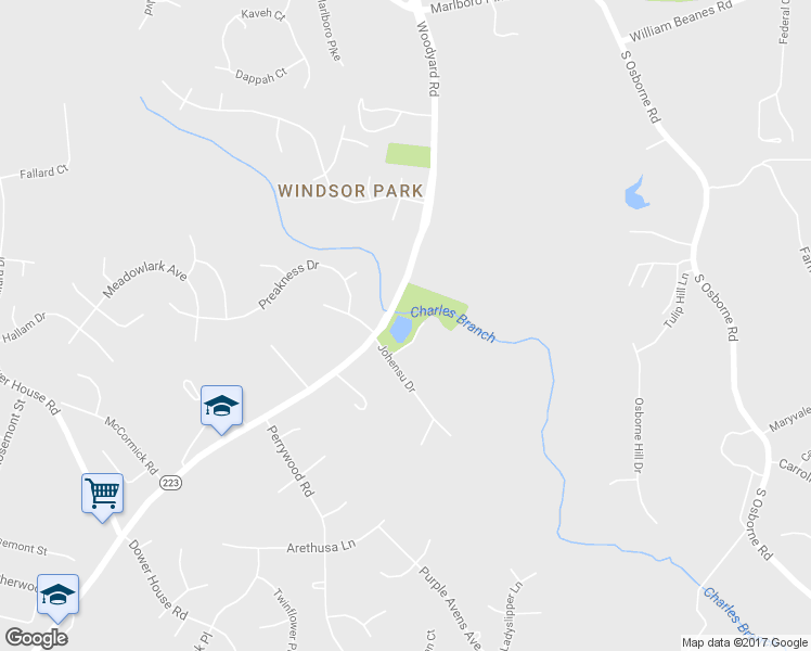 map of restaurants, bars, coffee shops, grocery stores, and more near 6420 Woodyard Road in Upper Marlboro