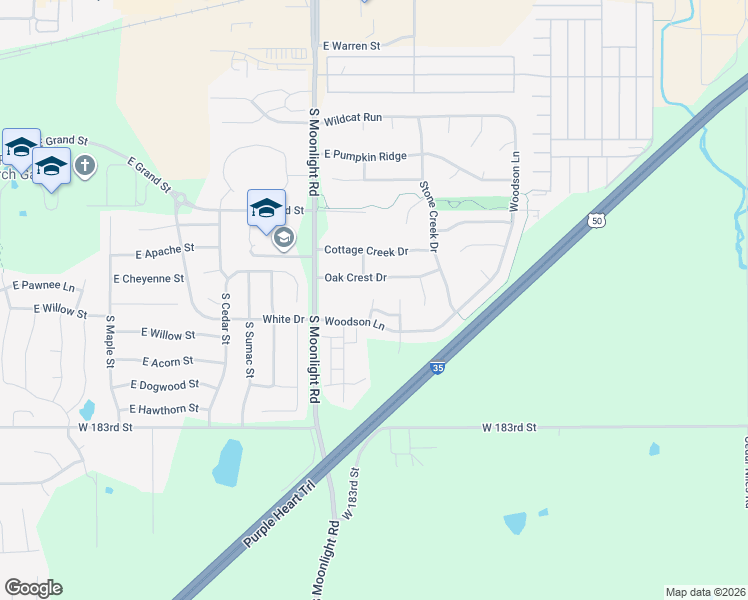 map of restaurants, bars, coffee shops, grocery stores, and more near 884 South Woodson Court in Gardner
