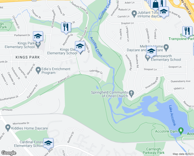 map of restaurants, bars, coffee shops, grocery stores, and more near 5519 Miles Court in Springfield