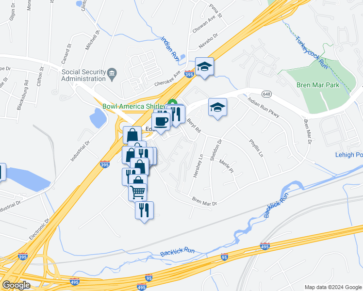 map of restaurants, bars, coffee shops, grocery stores, and more near 5621 Harrington Falls Lane in Alexandria