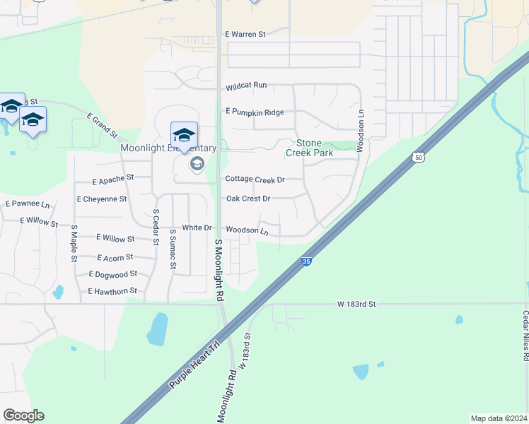 map of restaurants, bars, coffee shops, grocery stores, and more near 874 South Woodson Court in Gardner