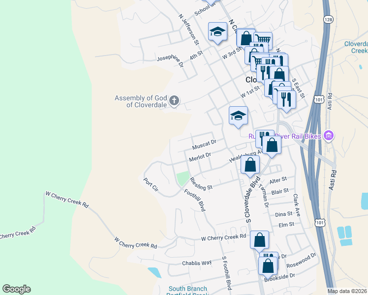map of restaurants, bars, coffee shops, grocery stores, and more near 461 Muscat Drive in Cloverdale