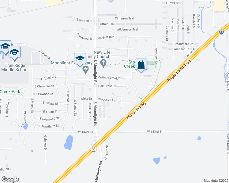 map of restaurants, bars, coffee shops, grocery stores, and more near 876 South Woodson Court in Gardner