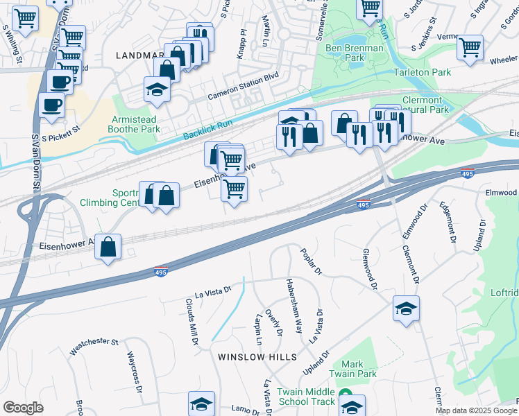 map of restaurants, bars, coffee shops, grocery stores, and more near 4870 Eisenhower Avenue in Alexandria