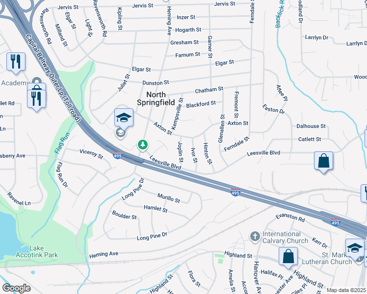 map of restaurants, bars, coffee shops, grocery stores, and more near 5504 Joplin Street in Springfield