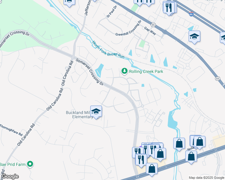 map of restaurants, bars, coffee shops, grocery stores, and more near 7228 Forkland Way in Gainesville