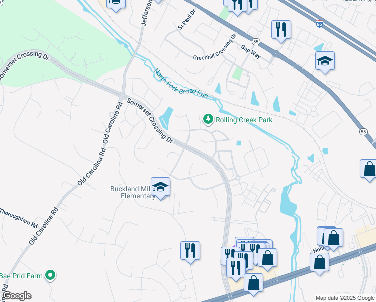 map of restaurants, bars, coffee shops, grocery stores, and more near 7228 Forkland Way in Gainesville