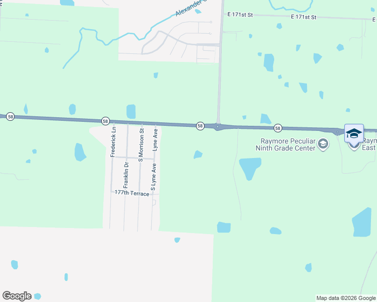map of restaurants, bars, coffee shops, grocery stores, and more near 2011 Missouri 58 in Raymore