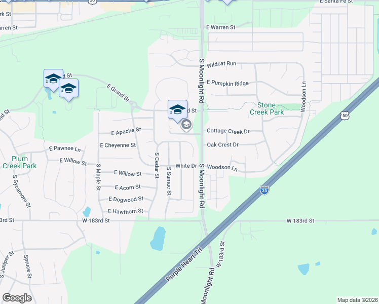 map of restaurants, bars, coffee shops, grocery stores, and more near 880 East Cheyenne Street in Gardner