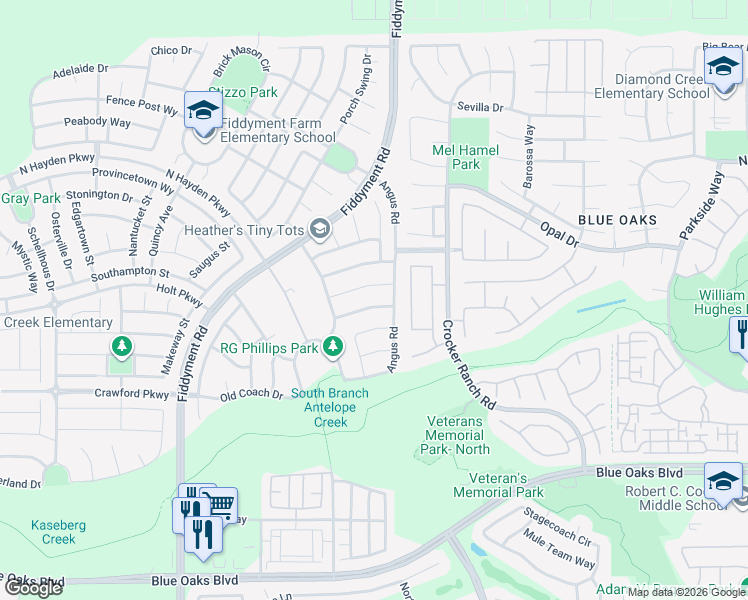 map of restaurants, bars, coffee shops, grocery stores, and more near 4064 Haystack Way in Roseville