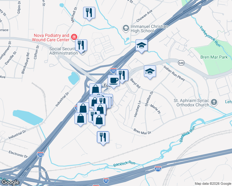 map of restaurants, bars, coffee shops, grocery stores, and more near 5575 Vincent Gate Ter in Alexandria