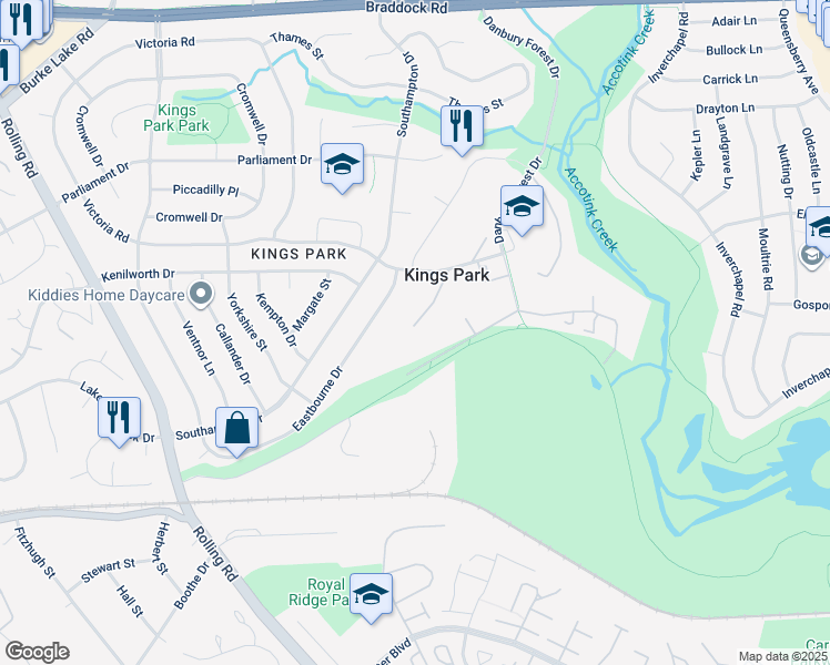 map of restaurants, bars, coffee shops, grocery stores, and more near 5545 Mitcham Court in Springfield