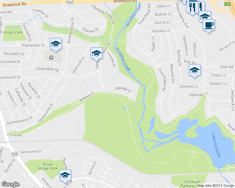 map of restaurants, bars, coffee shops, grocery stores, and more near 5519 Heston Court in Springfield
