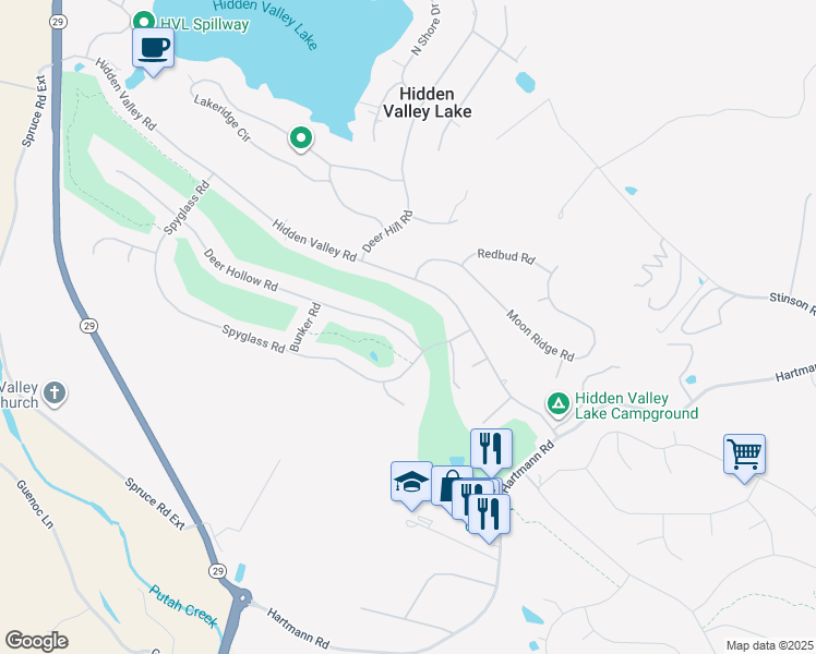 map of restaurants, bars, coffee shops, grocery stores, and more near 18940 Deer Hollow Road in Hidden Valley Lake