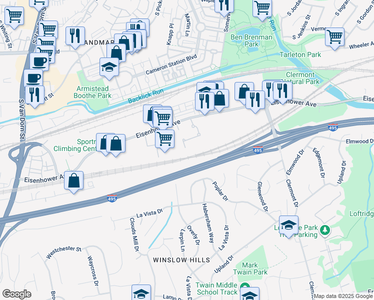 map of restaurants, bars, coffee shops, grocery stores, and more near 4870 Eisenhower Avenue in Alexandria