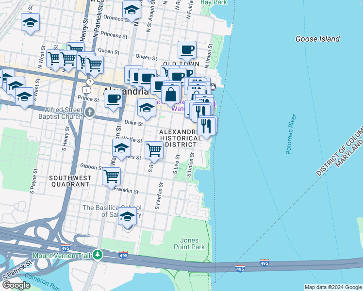map of restaurants, bars, coffee shops, grocery stores, and more near 328 South Lee Street in Alexandria