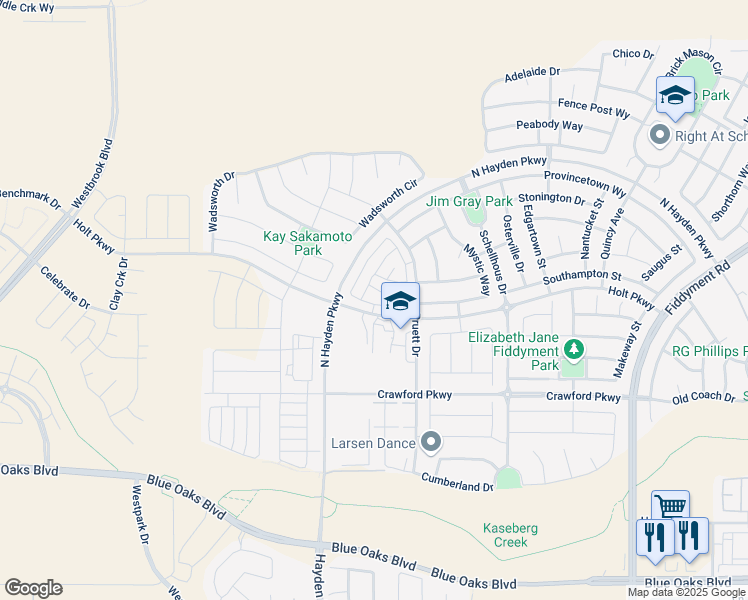 map of restaurants, bars, coffee shops, grocery stores, and more near 7177 Nobleboro Way in Roseville