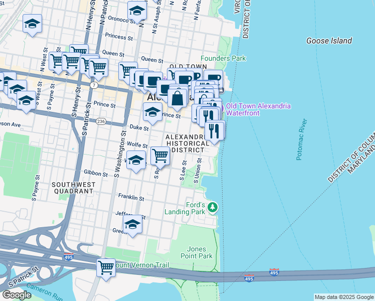 map of restaurants, bars, coffee shops, grocery stores, and more near 328 South Lee Street in Alexandria