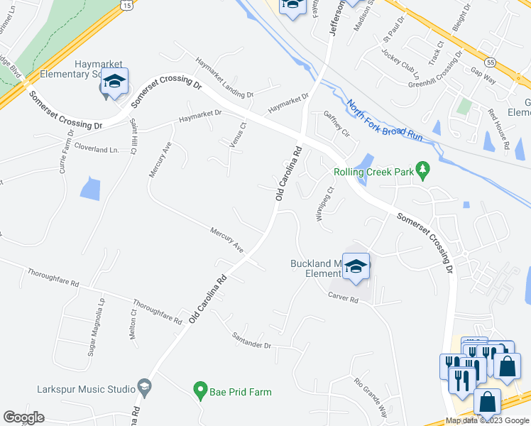 map of restaurants, bars, coffee shops, grocery stores, and more near 7202 Old Carolina Road in Gainesville