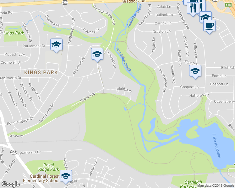 map of restaurants, bars, coffee shops, grocery stores, and more near 5521 Heston Court in Springfield