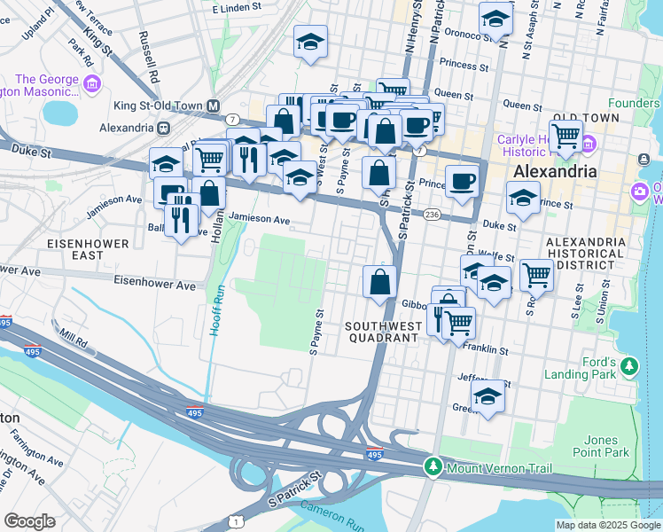 map of restaurants, bars, coffee shops, grocery stores, and more near 1220 Wilkes Street in Alexandria