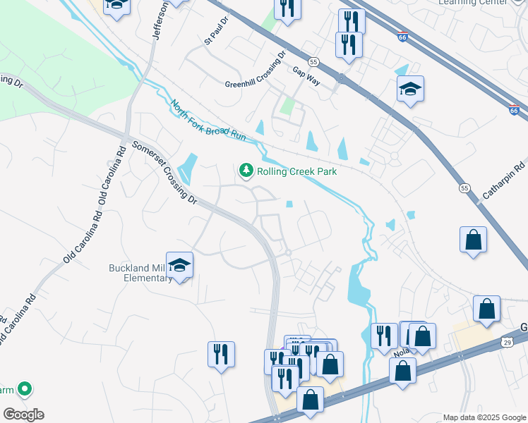 map of restaurants, bars, coffee shops, grocery stores, and more near 7207 Traphill Way in Gainesville