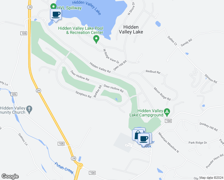 map of restaurants, bars, coffee shops, grocery stores, and more near 18803 Deer Hollow Road in Hidden Valley Lake