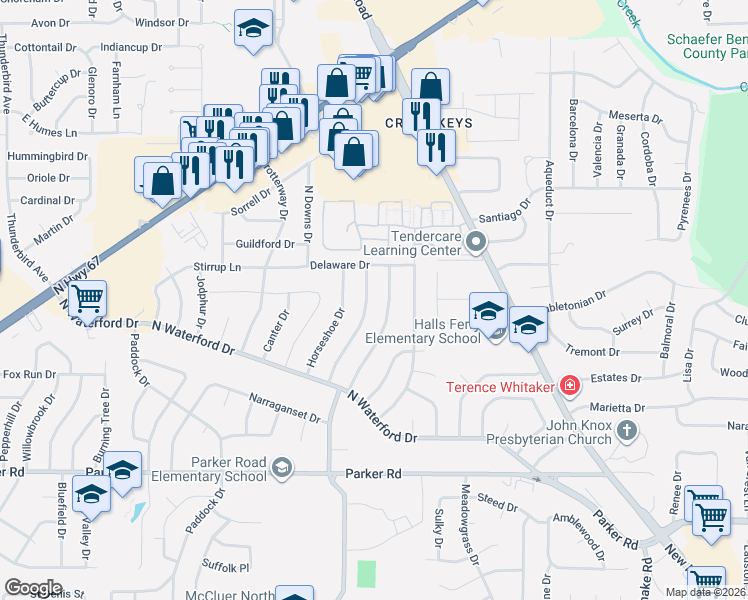map of restaurants, bars, coffee shops, grocery stores, and more near 1630 Fairmount Drive in Florissant