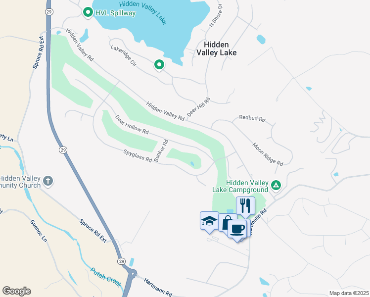 map of restaurants, bars, coffee shops, grocery stores, and more near 18803 Deer Hollow Road in Hidden Valley Lake