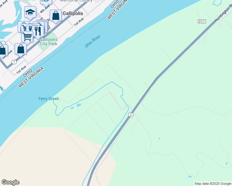 map of restaurants, bars, coffee shops, grocery stores, and more near 504 Everett Gills Lane in Gallipolis Ferry