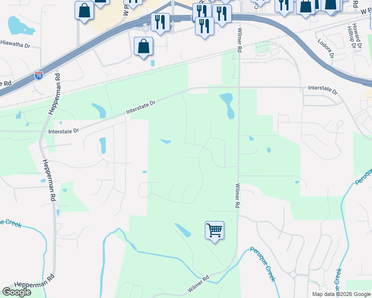 map of restaurants, bars, coffee shops, grocery stores, and more near 1221 Pinewood Park Road in Wentzville