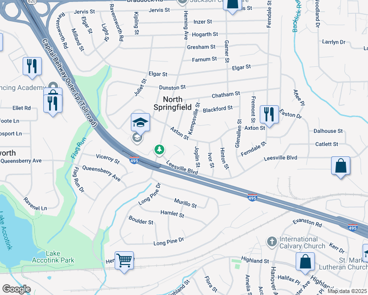 map of restaurants, bars, coffee shops, grocery stores, and more near 5518 Kathleen Place in Springfield