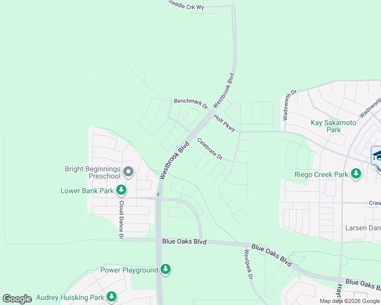 map of restaurants, bars, coffee shops, grocery stores, and more near 3440 Westbrook Boulevard in Roseville