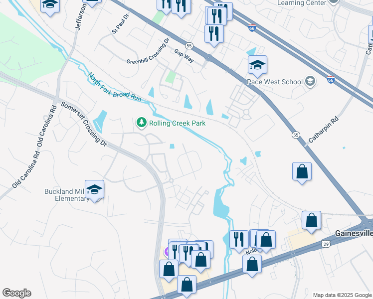 map of restaurants, bars, coffee shops, grocery stores, and more near 14804 Links Pond Circle in Gainesville