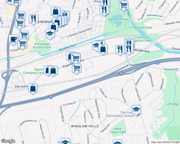 map of restaurants, bars, coffee shops, grocery stores, and more near 4860 Eisenhower Avenue in Alexandria
