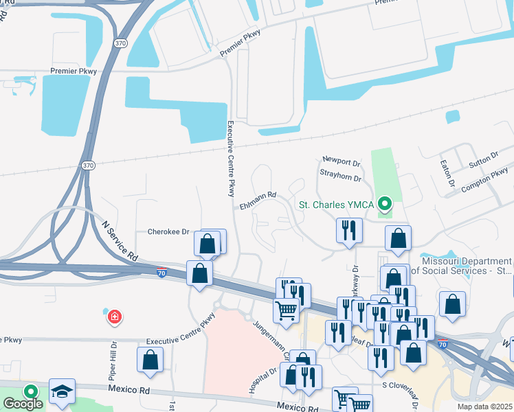 map of restaurants, bars, coffee shops, grocery stores, and more near 100 Turnberry Place in Saint Peters