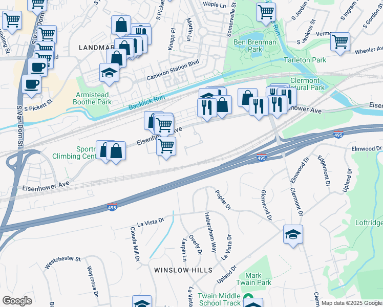 map of restaurants, bars, coffee shops, grocery stores, and more near 4862 Eisenhower Avenue in Alexandria