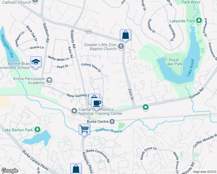map of restaurants, bars, coffee shops, grocery stores, and more near 10256 Eagle Nest Court in Fairfax