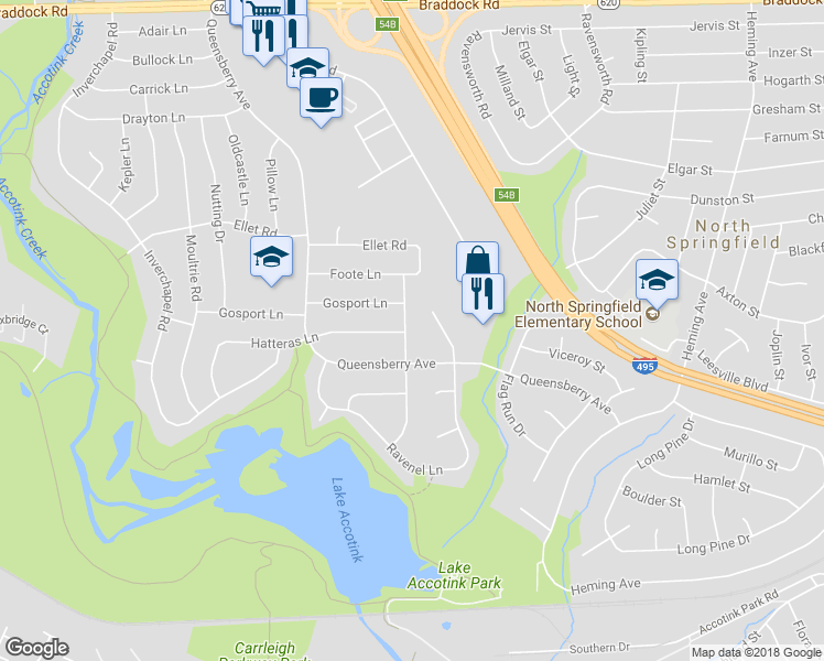map of restaurants, bars, coffee shops, grocery stores, and more near 5513 Sedgwick Lane in Springfield